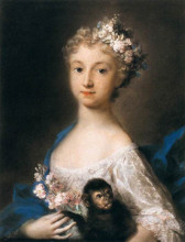 Репродукция картины "young girl holding a monkey" художника "каррьера розальба"