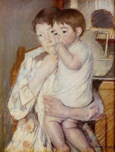 Репродукция картины "ребенок на руках у матери сосет палец" художника "кассат мэри"
