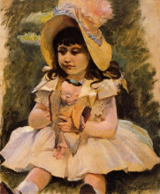 Репродукция картины "маленькая девочка с японской куклой" художника "кассат мэри"