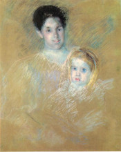 Копия картины "улыбающаяся мать с серьезным ребенком" художника "кассат мэри"