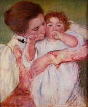 Картина "малышка анна сосет палец в объятиях матери" художника "кассат мэри"