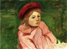 Копия картины "маленькая девочка в красном берете" художника "кассат мэри"