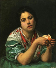 Репродукция картины "крестьянка, чистящая апельсин" художника "кассат мэри"