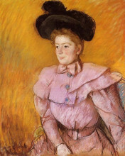 Репродукция картины "женщина в черной шляпе и малиново-розовом костюме" художника "кассат мэри"