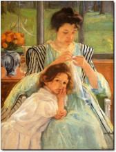 Копия картины "молодая мать за шитьем" художника "кассат мэри"