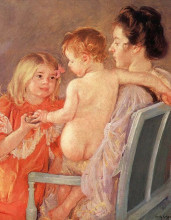 Репродукция картины "сара дает игрушку малышу" художника "кассат мэри"
