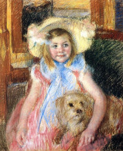 Репродукция картины "сара в большой шляпе и с собакой" художника "кассат мэри"