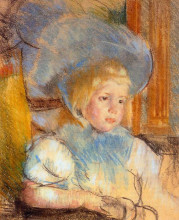 Репродукция картины "симона в шляпе с перьями" художника "кассат мэри"