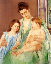Репродукция картины "молодая мать и двое детей" художника "кассат мэри"