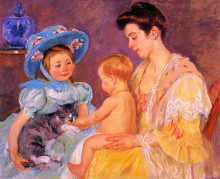Копия картины "дети играют с котом" художника "кассат мэри"