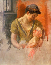 Копия картины "мать и дитя улыбаются друг другу" художника "кассат мэри"