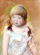 Репродукция картины "девочка с челкой в голубом платье" художника "кассат мэри"
