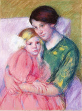 Репродукция картины "мать и дитя читают" художника "кассат мэри"