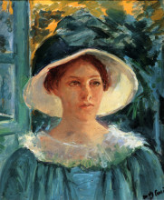 Копия картины "женщина в зеленом на солнце" художника "кассат мэри"