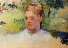 Репродукция картины "голова девочки на зеленом фоне" художника "кассат мэри"