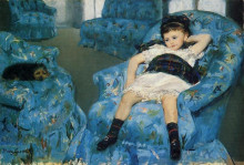 Репродукция картины "маленькая девочка в синем кресле" художника "кассат мэри"