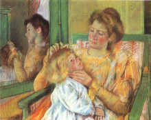 Картина "мать расчесывает ребенку волосы" художника "кассат мэри"