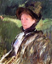 Репродукция картины "лидия кассат в зеленой шляпке и пальто" художника "кассат мэри"