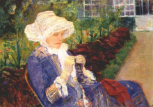 Копия картины "лидия вяжет крючком в саду в марли" художника "кассат мэри"