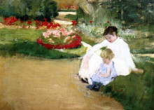 Копия картины "женщина и дитя сидят в саду" художника "кассат мэри"
