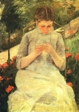 Репродукция картины "молодая женщина за шитьем в саду" художника "кассат мэри"