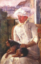 Копия картины "сьюзан на балконе с собакой" художника "кассат мэри"