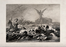 Копия картины "a huge angel stands atop noah&#39;s ark, its back turned towards" художника "каульбах вильгельм фон"