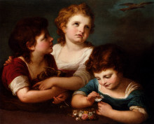 Картина "children with a bird&#39;s nest and flowers" художника "кауфман ангелика"