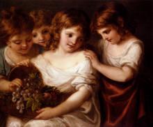 Репродукция картины "four children with a basket of fruit" художника "кауфман ангелика"