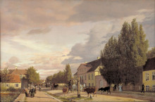 Картина "view of a street in &#216;sterbro outside copenhagen. morning light" художника "кёбке кристен"