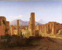 Репродукция картины "the forum, pompeii, with vesuvius in the distance" художника "кёбке кристен"