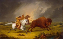 Репродукция картины "assiniboine hunting buffalo" художника "кейн пол"