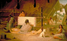 Репродукция картины "clallum women weaving up an blanket" художника "кейн пол"