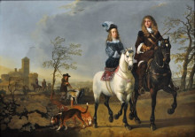 Репродукция картины "lady and gentleman on horseback" художника "кёйп альберт"