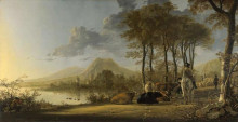 Копия картины "river landscape with horseman and peasants" художника "кёйп альберт"