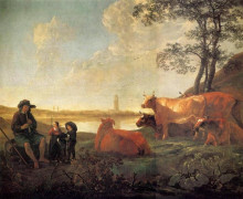 Копия картины "landscape with shepherds and flock, near rhenen" художника "кёйп альберт"