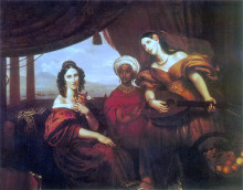 Картина "портрет графини м.а.потоцкой, сестры ее - графини с.а.шуваловой с мандолиной в руках и эфиопянки " художника "кипренский орест"