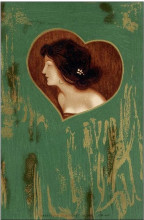 Репродукция картины "girls&#39; heads and shoulders on a green panel" художника "кирхнер рафаэль"