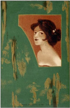 Картина "girls&#39; heads and shoulders on a green panel" художника "кирхнер рафаэль"