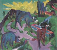 Репродукция картины "cows at sunset" художника "кирхнер эрнст людвиг"