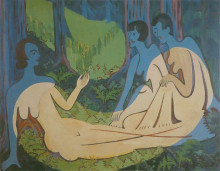 Репродукция картины "three naked in the forest" художника "кирхнер эрнст людвиг"