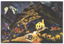 Репродукция картины "farmers driving cattle to a alpine pasture" художника "кирхнер эрнст людвиг"