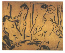 Репродукция картины "female nudes in a atelier" художника "кирхнер эрнст людвиг"