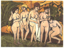 Репродукция картины "five bathing women at a lake" художника "кирхнер эрнст людвиг"