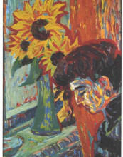 Репродукция картины "head of a woman in front of sunflowers" художника "кирхнер эрнст людвиг"