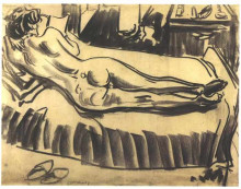 Репродукция картины "reclining female nude on a couch" художника "кирхнер эрнст людвиг"