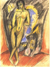 Репродукция картины "standing female nude in frot of a tent" художника "кирхнер эрнст людвиг"