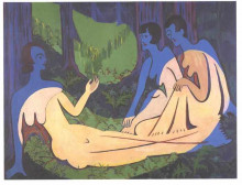 Репродукция картины "three nudes in the forest" художника "кирхнер эрнст людвиг"