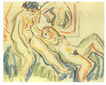 Репродукция картины "two female nudes at a couch" художника "кирхнер эрнст людвиг"