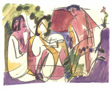 Копия картины "two seated woman and a striding man" художника "кирхнер эрнст людвиг"